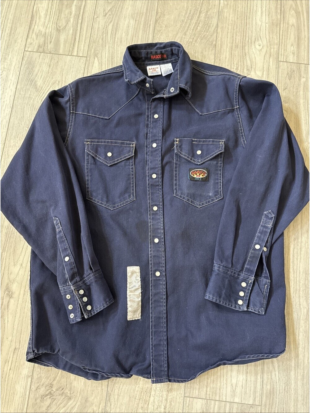 Rasco FR Pearl Snap Button Up Blue Denim Flame Resistant Shirt Men's 2X Long